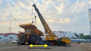 Diagram radius crane dari sumbu crane ke load untuk menghitung kapasitas crane proyek konstruksi