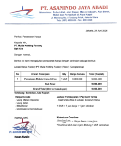 Penawaran tertulis sewa crane Jakarta rincian harga transparan all-in sebelum deal